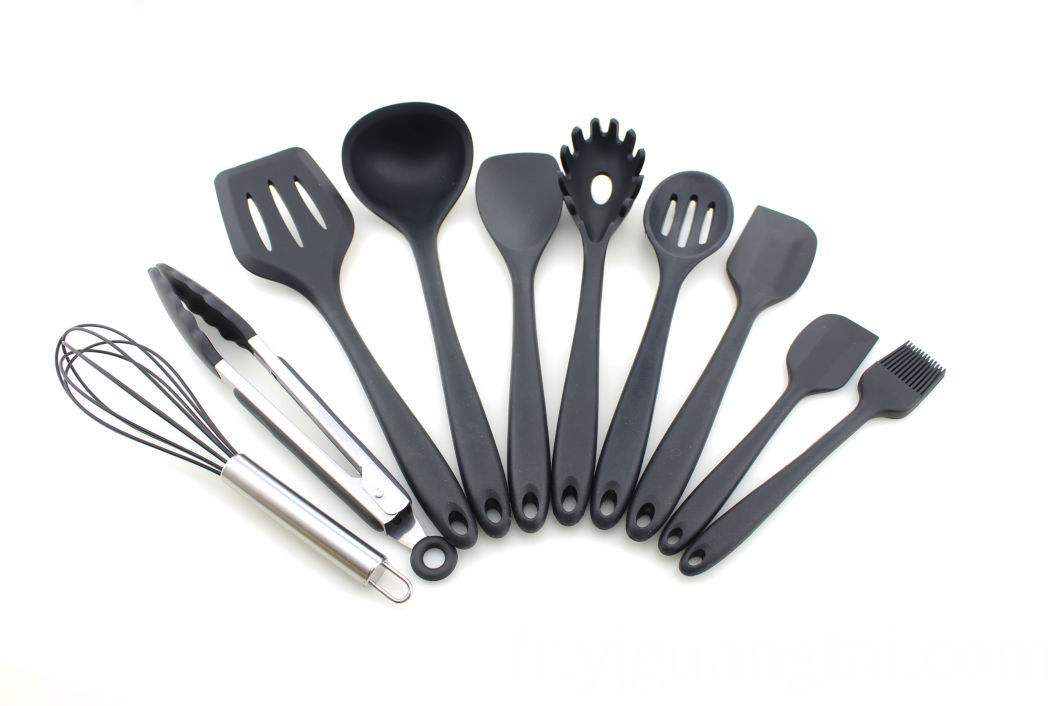 Ensemble d'ustensiles de cuisine, ustensiles de cuisine antiadhésifs en silicone résistant à la chaleur Outils de cuisine 10 pièces, retourneur, fouet, cuillère, brosse, spatule, louche